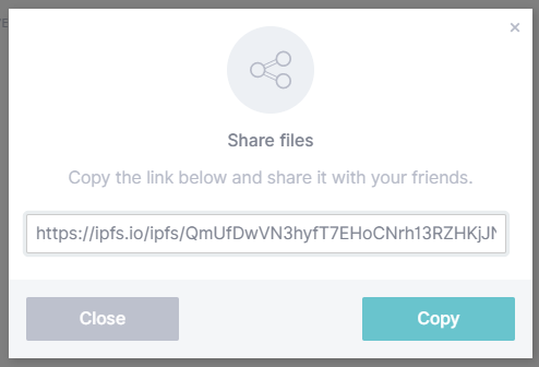 Share files window in IPFS desktop.